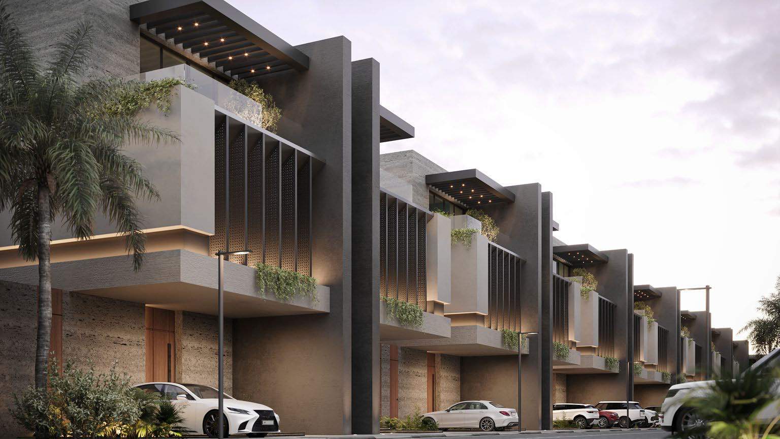 رندر معماري لواجهات فلل GRID II من ملف تصميم المشروع